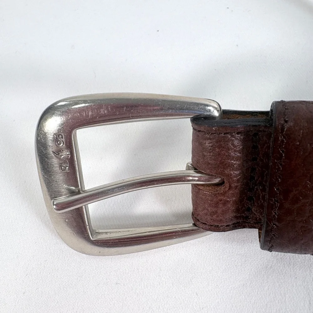 Polo Ralph Lauren Belt Brown Pebble Grain Leather Silver Buckle Mens 34 Vintage